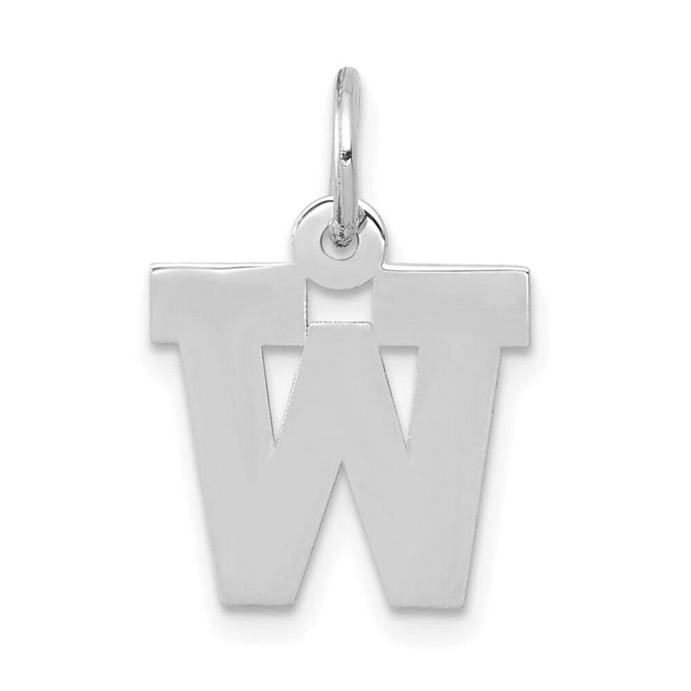 14k White Gold, Amanda Collection, Small Block Style Initial W Pendant